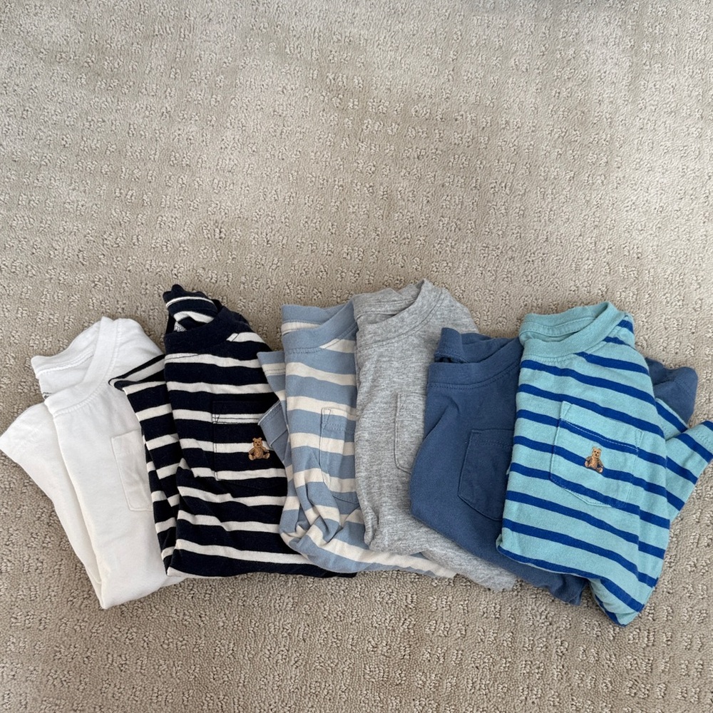 GAP Kids Long Sleeve Tee Lot - White, Navy, Light Blue, Gray, Blue, Aqua Stripes
